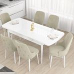 Canisa Concept Mdf Are Serisi 80 x 132 cm Açılabilir Üst Kalite Yemek Mutfak Masası Takımı 6 Sandalyeli - Krem
