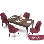 Canisa Concept Mun Serisi, 80X132 Açılabilir Mdf Barok Ahşap Desen Mutfak Masası Takımı, 4 Sandalye - 80 x 132 cm - Bordo