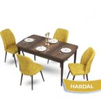 Canisa Concept Mun Serisi, 80X132 Açılabilir Mdf Barok Ahşap Desen Mutfak Masası Takımı, 4 Sandalye - 80 x 132 cm - Hardal