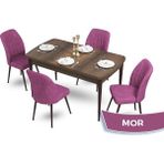 Canisa Concept Mun Serisi, 80X132 Açılabilir Mdf Barok Ahşap Desen Mutfak Masası Takımı, 4 Sandalye - 80 x 132 cm - Mor