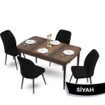 Canisa Concept Mun Serisi, 80X132 Açılabilir Mdf Barok Ahşap Desen Mutfak Masası Takımı, 4 Sandalye - 80 x 132 cm - Siyah