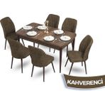 Canisa Concept Mun Serisi, 80X132 Açılabilir Mdf Barok Ahşap Desen Mutfak Masası Takımı 6 Sandalye - 80 x 132 cm - Kahverengi