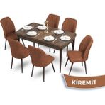 Canisa Concept Mun Serisi, 80X132 Açılabilir Mdf Barok Ahşap Desen Mutfak Masası Takımı 6 Sandalye - 80 x 132 cm - Kiremit
