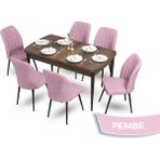 Canisa Concept Mun Serisi, 80X132 Açılabilir Mdf Barok Ahşap Desen Mutfak Masası Takımı 6 Sandalye - 80 x 132 cm - Pembe