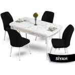 Canisa Concept Mun Serisi, 80X132 Açılabilir Mdf Beyaz Mermer Desen Mutfak Masası Takımı, 4 Sandalye - 80 x 132 cm - Siyah