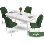 Canisa Concept Mun Serisi, 80X132 Açılabilir Mdf Beyaz Mermer Desen Mutfak Masası Takımı, 4 Sandalye - 80 x 132 cm - Yeşil