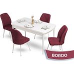Canisa Concept Mun Serisi, 80X132 Açılabilir Mdf Beyaz Mutfak Masası Takımı, 4 Sandalye - 80 x 132 cm - Bordo