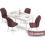 Canisa Concept Mun Serisi, 80X132 Açılabilir Mdf Beyaz Mutfak Masası Takımı, 4 Sandalye - 80 x 132 cm - Gülkurusu