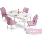 Canisa Concept Mun Serisi, 80X132 Açılabilir Mdf Beyaz Mutfak Masası Takımı, 4 Sandalye - 80 x 132 cm - Pembe