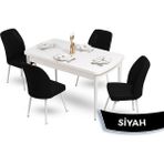 Canisa Concept Mun Serisi, 80X132 Açılabilir Mdf Beyaz Mutfak Masası Takımı, 4 Sandalye - 80 x 132 cm - Siyah