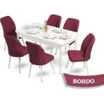Canisa Concept Mun Serisi 80X132 Açılabilir Mdf Beyaz Mutfak Masası Takımı 6 Sandalye - 80 x 132 cm - Bordo