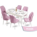 Canisa Concept Mun Serisi 80X132 Açılabilir Mdf Beyaz Mutfak Masası Takımı 6 Sandalye - 80 x 132 cm - Pembe