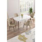 Canisa Concept Nef Serisi 70 x 114 Cm, Açılabilir Mdf Mutfak Masa Takımı, Beyaz Masa Ceviz Ayak, 4 Sandalye - Krem