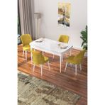 Canisa Concept Nef Serisi 70 x 114 Cm, Açılabilir Mdf Mutfak Masa Takımı, Beyaz Masa ve 4 Sandalye - Hardal