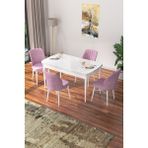 Canisa Concept Nef Serisi 70 x 114 Cm, Açılabilir Mdf Mutfak Masa Takımı, Beyaz Masa ve 4 Sandalye - Pembe