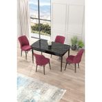 Canisa Concept Nef Serisi 70 x 114 Cm, Açılabilir Mdf Mutfak Masa Takımı, Siyah Mermer Desen Masa ve 4 Sandalye - Bordo