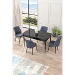 Canisa Concept Nef Serisi 70 x 114 Cm, Açılabilir Mdf Mutfak Masa Takımı, Siyah Mermer Desen Masa ve 4 Sandalye - Füme