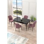 Canisa Concept Nef Serisi 70 x 114 Cm, Açılabilir Mdf Mutfak Masa Takımı, Siyah Mermer Desen Masa ve 4 Sandalye - Gül Kurusu