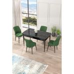 Canisa Concept Nef Serisi 70 x 114 Cm, Açılabilir Mdf Mutfak Masa Takımı, Siyah Mermer Desen Masa ve 4 Sandalye - Haki Yeşili