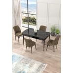 Canisa Concept Nef Serisi 70 x 114 Cm, Açılabilir Mdf Mutfak Masa Takımı, Siyah Mermer Desen Masa ve 4 Sandalye - Kahverengi