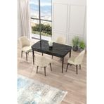 Canisa Concept Nef Serisi 70 x 114 Cm, Açılabilir Mdf Mutfak Masa Takımı, Siyah Mermer Desen Masa ve 4 Sandalye - Krem