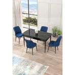 Canisa Concept Nef Serisi 70 x 114 Cm, Açılabilir Mdf Mutfak Masa Takımı, Siyah Mermer Desen Masa ve 4 Sandalye - Lacivert