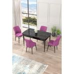 Canisa Concept Nef Serisi 70 x 114 Cm, Açılabilir Mdf Mutfak Masa Takımı, Siyah Mermer Desen Masa ve 4 Sandalye - Mor