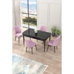 Canisa Concept Nef Serisi 70 x 114 Cm, Açılabilir Mdf Mutfak Masa Takımı, Siyah Mermer Desen Masa ve 4 Sandalye - Pembe