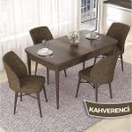 Canisa Concept Nef Serisi 70X114 Açılabilir Mdf Barok Ahşap Desen Mutfak Masa Takımı 4 Sandalye - Kahverengi