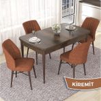 Canisa Concept Nef Serisi 70X114 Açılabilir Mdf Barok Ahşap Desen Mutfak Masa Takımı 4 Sandalye - Kiremit