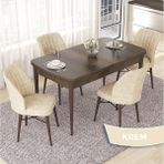Canisa Concept Nef Serisi 70X114 Açılabilir Mdf Barok Ahşap Desen Mutfak Masa Takımı 4 Sandalye - Krem