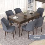 Canisa Concept Nef Serisi 70X114 Açılabilir Mdf Barok Ahşap Desen Mutfak Masa Takımı 6 Sandalye - Füme