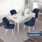 Canisa Concept Nef Serisi 70X114 Açılabilir Mdf Beyaz Mermer Desen Mutfak Masa Takımı 4 Sandalye - Lacivert
