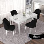 Canisa Concept Nef Serisi 70X114 Açılabilir Mdf Beyaz Mermer Desen Mutfak Masa Takımı 4 Sandalye - Siyah