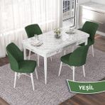 Canisa Concept Nef Serisi 70X114 Açılabilir Mdf Beyaz Mermer Desen Mutfak Masa Takımı 4 Sandalye - Yeşil
