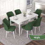 Canisa Concept Nef Serisi 70X114 Açılabilir Mdf Beyaz Mermer Desen Mutfak Masa Takımı 6 Sandalye - Yeşil