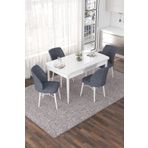 Canisa Concept Nef Serisi 70x114 Açılabilir Mdf Beyaz Mutfak Masası Takımı Ve 4 Füme Sandalye