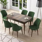 Canisa Concept Nef Serisi 70X114, Açılabilir Mdf Mutfak Masa Takımı, Barok Ahşap Desen Masa ve 6 Sandalye - Haki Yeşili