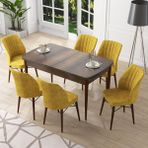 Canisa Concept Nef Serisi 70X114, Açılabilir Mdf Mutfak Masa Takımı, Barok Ahşap Desen Masa ve 6 Sandalye - Hardal