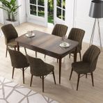 Canisa Concept Nef Serisi 70X114, Açılabilir Mdf Mutfak Masa Takımı, Barok Ahşap Desen Masa ve 6 Sandalye - Kahverengi