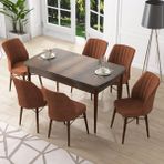 Canisa Concept Nef Serisi 70X114, Açılabilir Mdf Mutfak Masa Takımı, Barok Ahşap Desen Masa ve 6 Sandalye - Kiremit