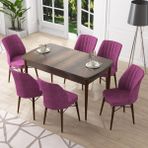 Canisa Concept Nef Serisi 70X114, Açılabilir Mdf Mutfak Masa Takımı, Barok Ahşap Desen Masa ve 6 Sandalye - Mor