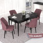 Canisa Concept Nef Serisi 70X114 Açılabilir Mdf Siyah Mermer Desen Mutfak Masa Takımı 4 Sandalye - Gülkurusu