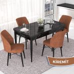 Canisa Concept Nef Serisi 70X114 Açılabilir Mdf Siyah Mermer Desen Mutfak Masa Takımı 4 Sandalye - Kiremit