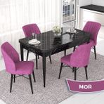 Canisa Concept Nef Serisi 70X114 Açılabilir Mdf Siyah Mermer Desen Mutfak Masa Takımı 4 Sandalye - Mor