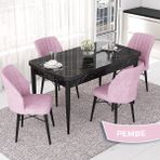 Canisa Concept Nef Serisi 70X114 Açılabilir Mdf Siyah Mermer Desen Mutfak Masa Takımı 4 Sandalye - Pembe