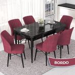 Canisa Concept Nef Serisi 70X114 Açılabilir Mdf Siyah Mermer Desen Mutfak Masa Takımı 6 Sandalye - Bordo