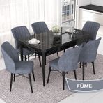 Canisa Concept Nef Serisi 70X114 Açılabilir Mdf Siyah Mermer Desen Mutfak Masa Takımı 6 Sandalye - Füme