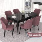 Canisa Concept Nef Serisi 70X114 Açılabilir Mdf Siyah Mermer Desen Mutfak Masa Takımı 6 Sandalye - Gülkurusu