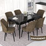 Canisa Concept Nef Serisi 70X114 Açılabilir Mdf Siyah Mermer Desen Mutfak Masa Takımı 6 Sandalye - Kahverengi